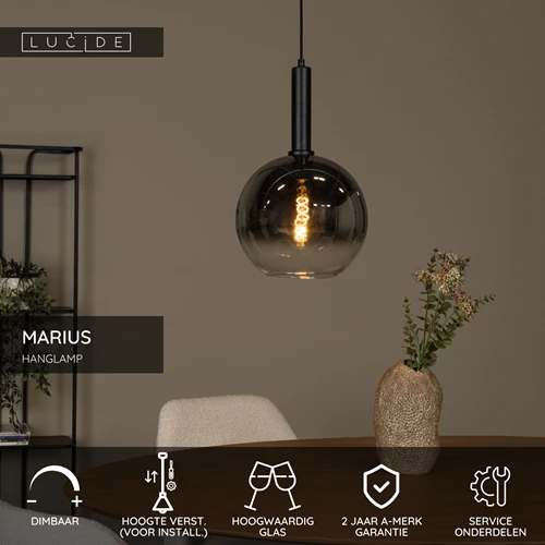 Lucide MARIUS - Hanglamp - Ø 30 cm - 1xE27 - Zwart - USP